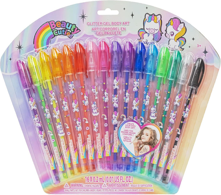 Disney Stitch 16 Piece Glitter Pen Body Art Set, Glittery and Bright Colors, Ages 3+ by