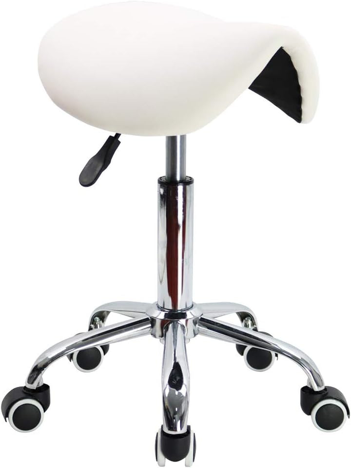 Rolling Saddle Stool PU Leather Swivel Adjustable Rolling Stool with Wheels Salon Chair Black