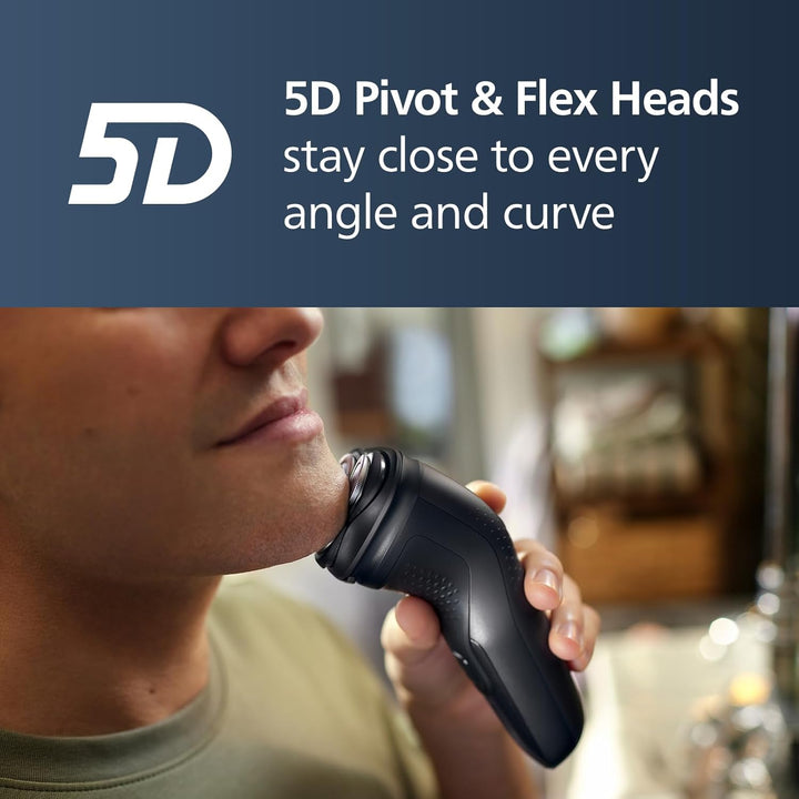 Shaver 3900 Series, Wet and Dry Electric Shaver, P-Cap, Travel Pouch, Charging Stand, Storm Blue, Model S3341/92