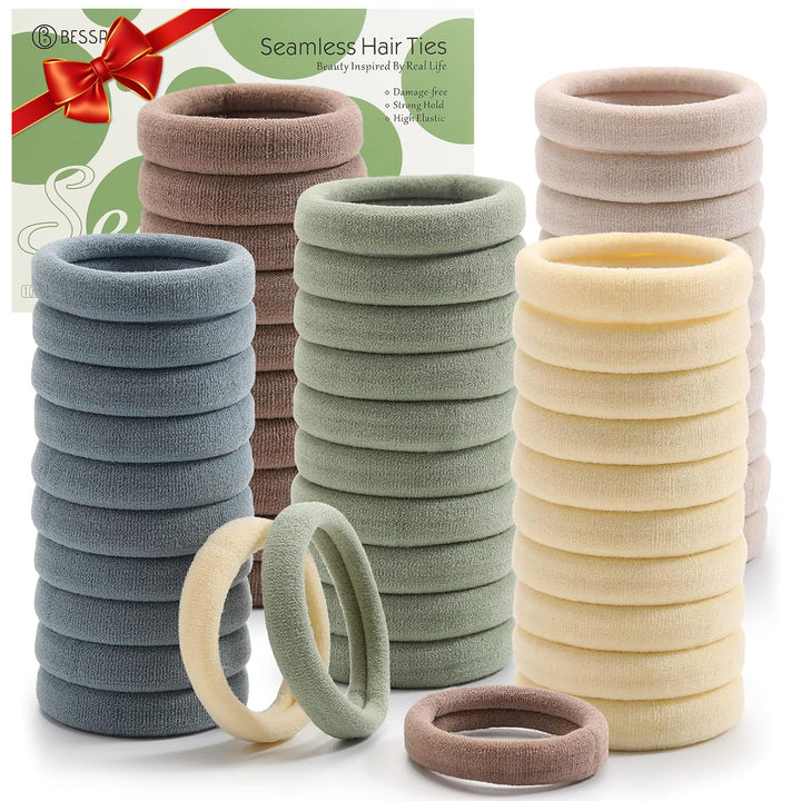 100 Pcs Thick Seamless Brown Hair Ties, Ponytail Holders Hair Accessories No Damage for Thick Hair (Natural Colors)