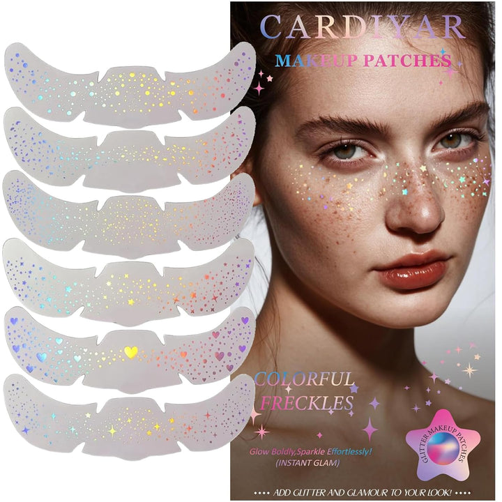 Glitter Freckles Face Tattoo - 24PCS Waterproof Gold Temporary Sparkle Patches for Women, Glow up Makeup (Gold)