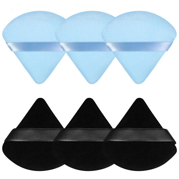 6 Pcs Powder Puff Face Soft Triangle Makeup Puff Velour Makeup Sponge Stocking Stuffers for Loose Powder (Black)