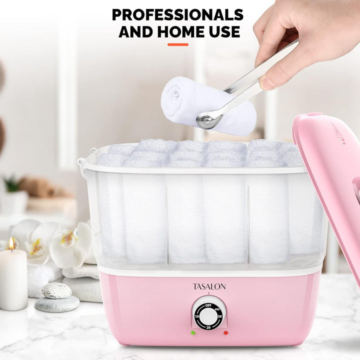 Hot Towel Steamer for Facials, Hot Towel Warmer Quickly Heats up in 5 Minutes, Portable Towel Machine Fits 16 Mini Towels, Salon Equipment Towel Warmer for Facials, Spa, Massage, Pink