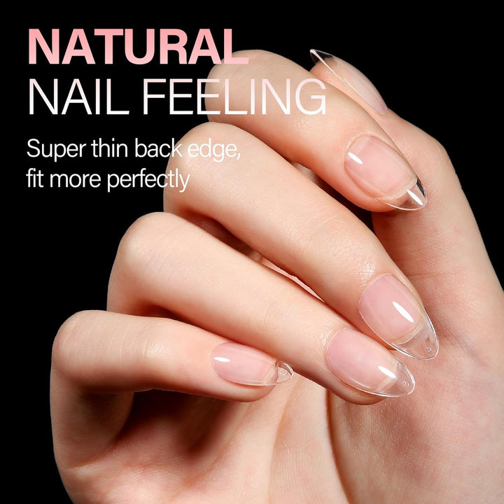 Short Almond Nail Tips Pre-Shaped Acrylic Nail Tips Half Matte Full Cover Nails Tips Clear Gelly Press on Flase Tip Nail for Extension Nail Manicure Home DIY 240PCS 15Sizes