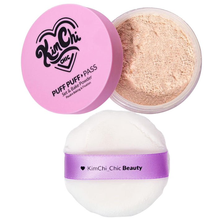 Beauty Puff Puff Pass Set and Bake Setting Powder for Makeup, Extra Fluffy Loose Face Powder Poof, Soft Natural Face Makeup for Uneven Skin Tone, 03 Translucent