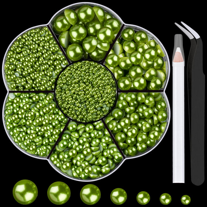 Nail Art Flat Back Half round Pearl Kits 3, Mixed Sizes 6000 Pcs White Small Pearls for Nails with Picking Tools for Graduation Cap Decorations Home DIY Body Face Craft Salon Use