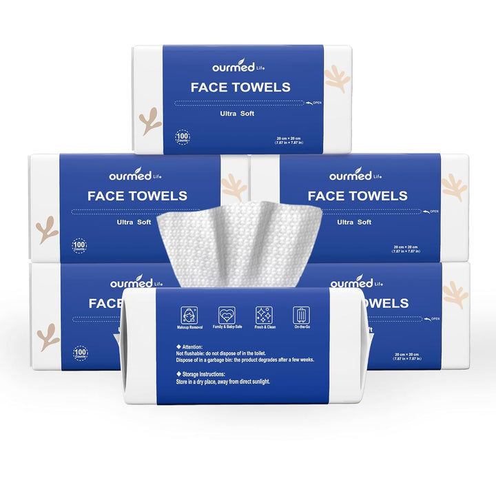 Face Towels, Disposable Biodegradable Clean Facial Towels for Sensitive Skin, Lint- Free Face Cloths for Makeup Remover, Skincare and Women Cleaning, Dry Wipes,100 Count Dot Texture