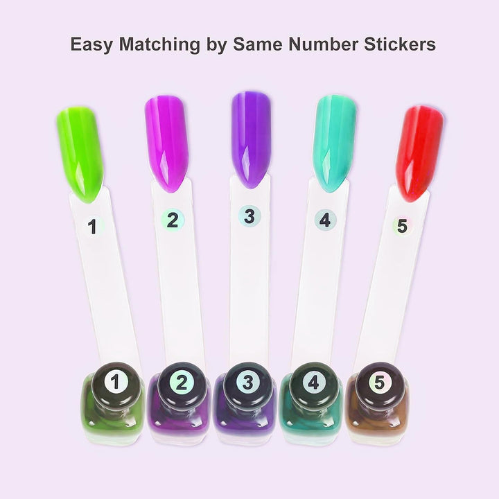 Nail Color Swatches Sticks with Ring, 50Pcs Clear Fan Shape Nail Art Polish Display Tips with Number Stickers False Nail Sample Sticks, Transparent Nail Practice-Tips for Manicure
