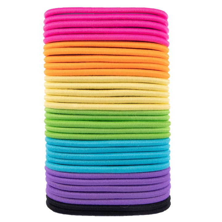 Pony Tail Hair Ties - Bright 4 MM Elastics for All Types, 32 Count