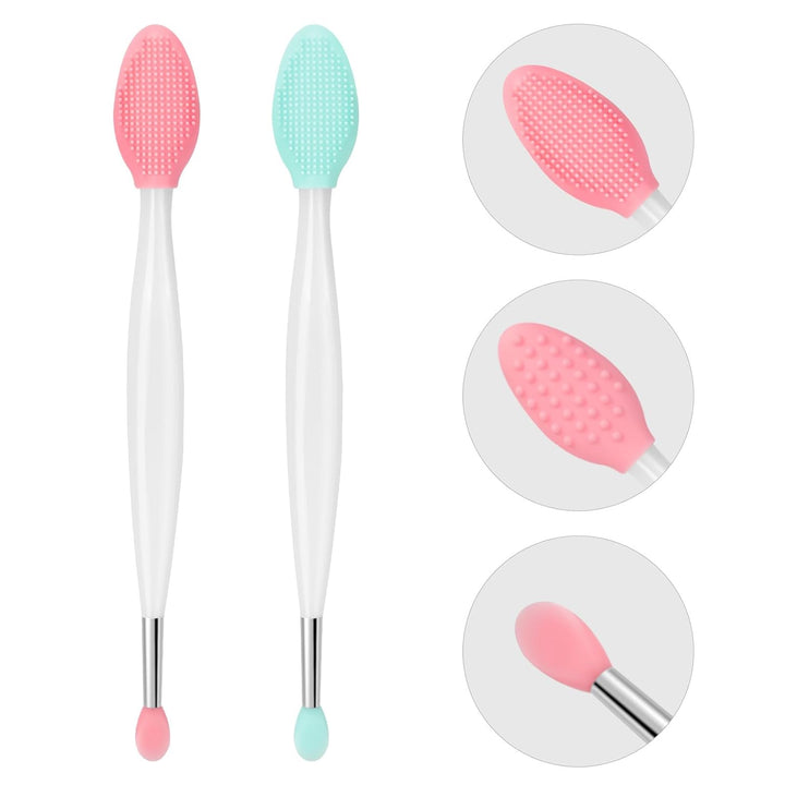 Lip Scrub Brush - 2 PCS Dual-Ended Lip Scrubber Exfoliator and Silicone Lip Brush, 3-In-1 Silicone Lip Scrub Tool Lip Mask Applicator, Gentle Exfoliator & Applicator for Soft