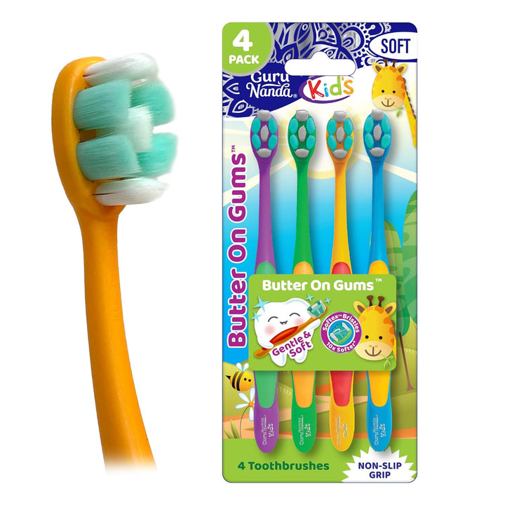Kids Toothbrush with Suction Cup & Fun Animal Designs - Soft Bristles for Healthy Gums- Non-Slippery & Mess-Free Toothbrush, 3+ Age- 4 Count