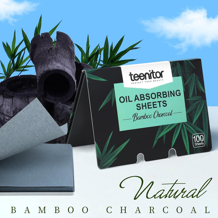 400 Counts Oil Blotting Papers for Face, Bamboo Charcoal Oil Absorbing Sheets for Oily Skin, Oil Blotting Sheets for Face, Oil Absorbent Pads Blotter Paper, Oil Face Wipes Large 10Cmx7Cm