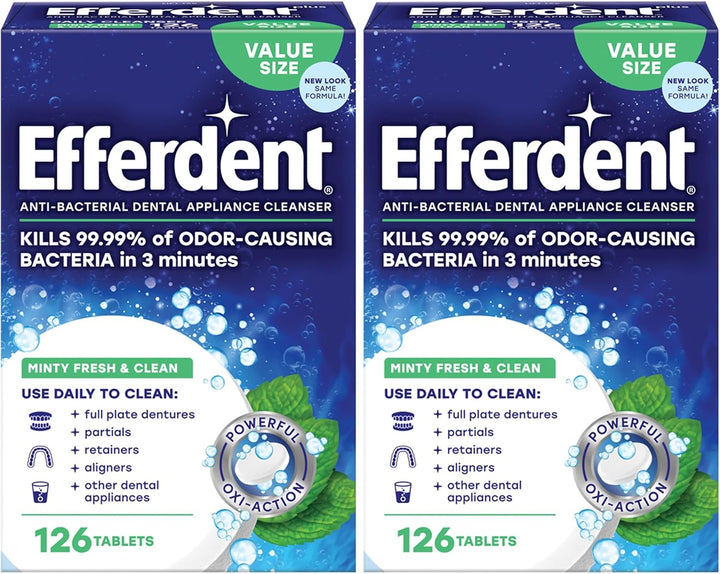 Retainer Cleaning Tablets, Denture Cleaning Tablets for Dental Appliances, Minty Fresh & Clean, 126 Count