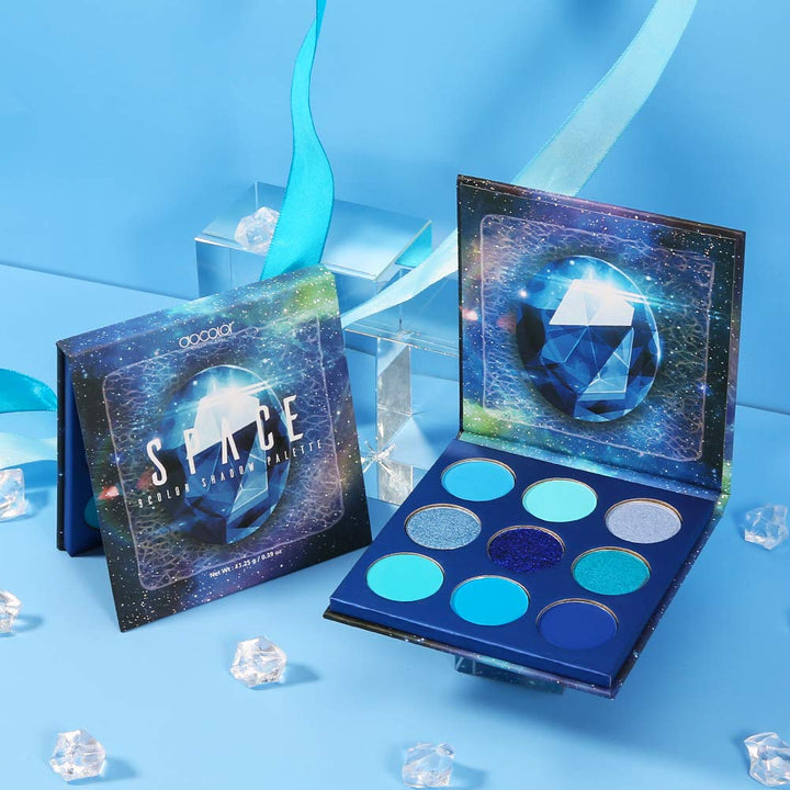 Eyeshadow Palette 9 Colors Blue Eyeshadow Gemstone Shadow Palette Highly Pigmented Mattes Shimmers Smokey Glitter Cream Colorful Powder Blendable Long Lasting Waterproof Makeup Palette