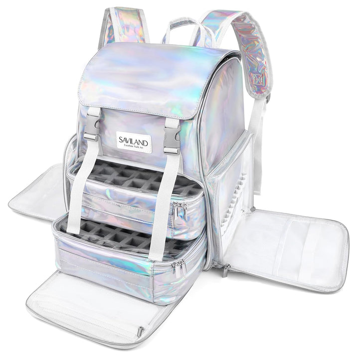 Nail Polish Organizer Bag: PU Leather Nail Polish Storage Organizer Holds 30 Bottles & Nail Lamp, Nail Polish Holder Travel Carrying Case Box Nail Tech Organizer Storage Bag for Nail Supplies