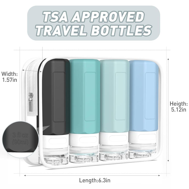 Travel Bottles for Toiletries, Tsa Approved 3Oz Travel Size Containers, Leak Proof Silicone Squeezable Containers for Toiletries, BPA Free Refillable Essentials for Shampoo Conditioner Gray