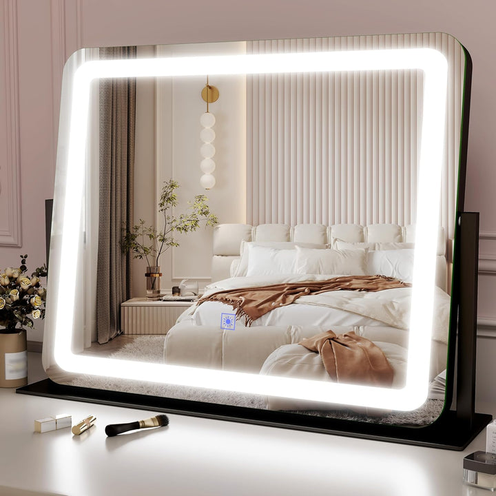 Vanity Mirror with Lights, 12.6"×15" LED Makeup Mirror, Lighted Makeup Mirror with Lights, Smart Touch Control Dimmable 3 Modes Light, Lighted up Mirror for Makeup Desk, Bedroom, Dressing Room