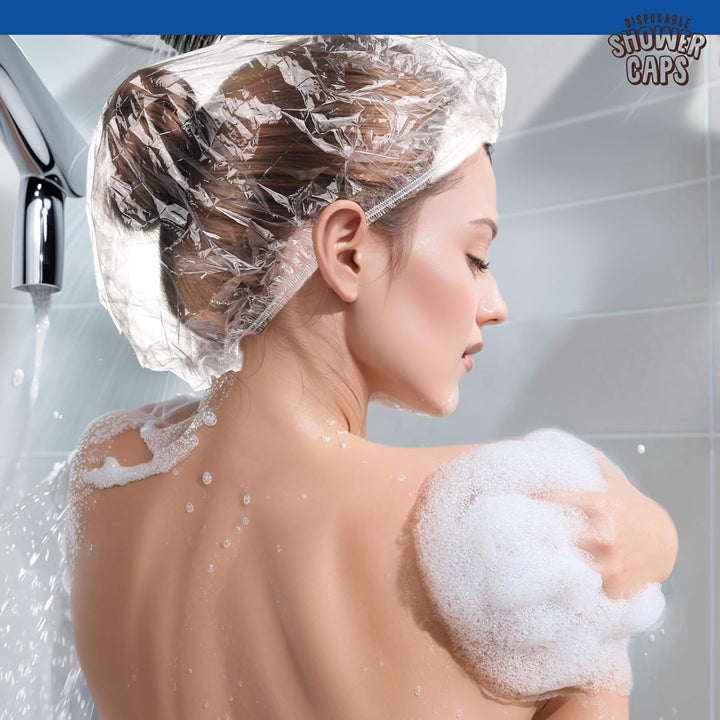 100PCS Disposable Shower Caps, Shower Caps for Women Disposable, Clear Plastic Shower Cap, Plastic Hair Caps for Hair Treatment, Regular Size 17.3 INCH