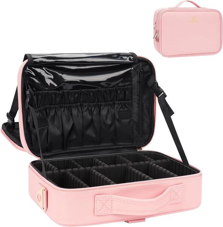 Travel Makeup Train Case Makeup Cosmetic Case Organizer Portable Artist Storage Bag with Adjustable Dividers for Cosmetics Makeup Brushes Toiletry Jewelry Digital Accessories Black