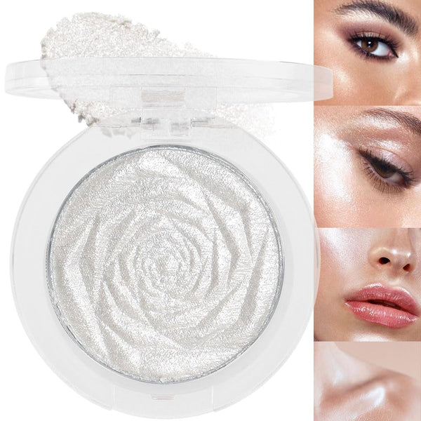 Pearl White Silver Face Highlighter Makeup, White Shimmer Glitter Diamond Sparkly Highlighters Makeup Eyeshadow Palette Powder for Face Body Cheek Skin, Inner Corner Eye Highlighter Make up 01