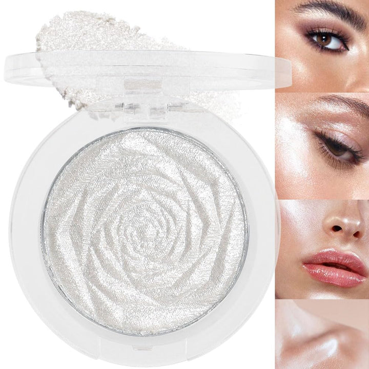 Pearl White Silver Face Highlighter Makeup, White Shimmer Glitter Diamond Sparkly Highlighters Makeup Eyeshadow Palette Powder for Face Body Cheek Skin, Inner Corner Eye Highlighter Make up 01
