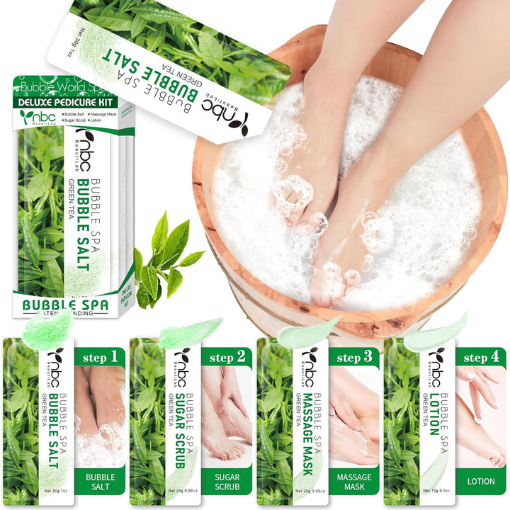 Pedicure Kit Foot Soak Set: Bubble Salt, Sugar Scrub, Massage Mask, Massage Lotion in a Box, 4 Step Foot Spa Kit for Dry Feet,Tired Feet（1 Set Lavender)