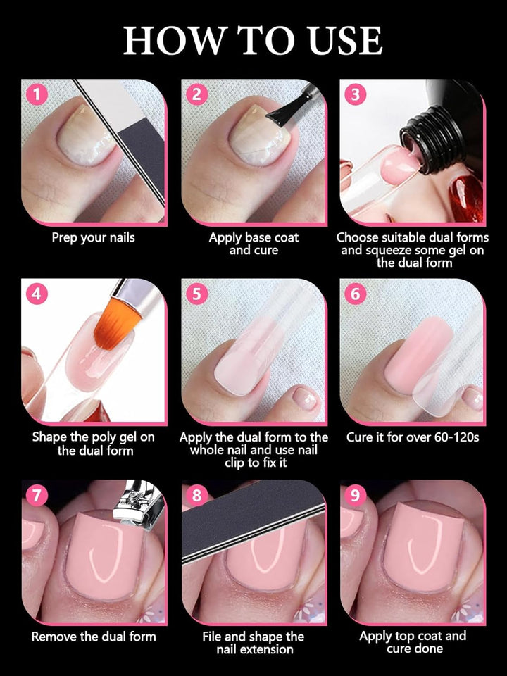 Poly Gel Toenail Kit, Toe Dual Nail Forms Reusable Poly Gel Nail Kit for Toe Nail Extension Gel Press on Toe Nail Tips Poly Gel Toenail Forms for Women Pedicure Tools, 120PCS, 120 Sizes