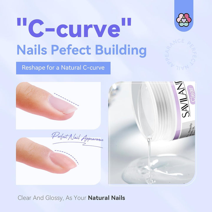 Builder Nail Gel Kit - 60G Clear Nail Extension Gel Set Nail Strengthen Nail Art Manicure Set with 100PCS Nail Forms and Acrylic Nail Brush for Beginners