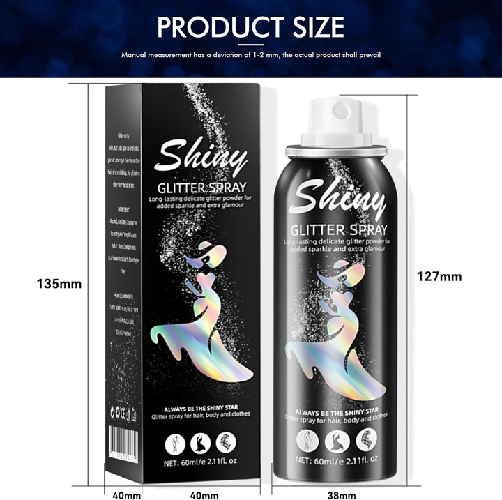 Body Glitter, Body Glitter Spray, Glitter Spray for Hair and Body, Long-Lasting and Quick-Drying Silver Glitter Hairspray Suitable for Stage, Festival Rave and Makeup Prom (2.11 Fl Oz)