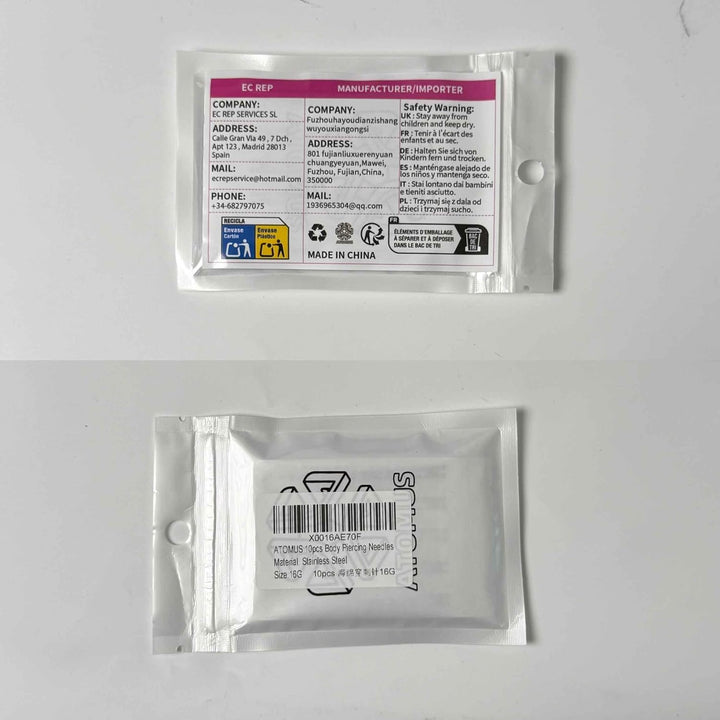 Body Piercing Needles, 10Pcs 16G Stainless Steel Sterile Disposable Ear Nose Navel Nipple Lip Piercing Needles