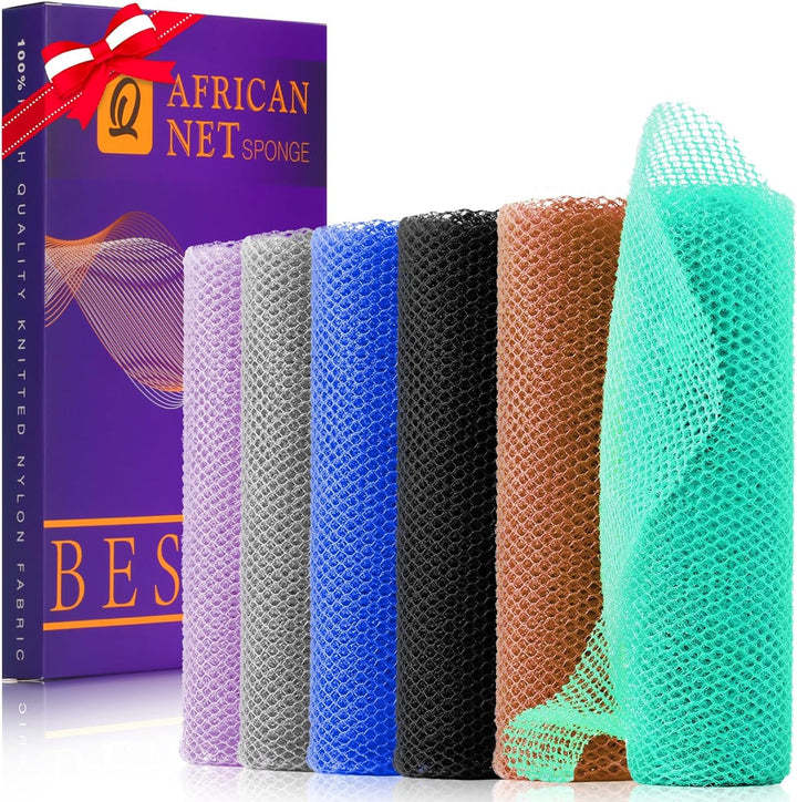 3 Pieces African Bath Sponge African Net Long Net Bath Sponge Exfoliating Shower Body Scrubber Back Scrubber Skin Smoother,Great for Daily Use (Pink,Yellow,Purple)