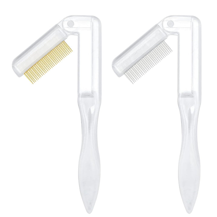 2PCS Folding Eyelash Comb, Eyelash Separator Tool, Black Eyebrow Comb Metal Teeth, Eyelash Brush Tool for Lash & Brow