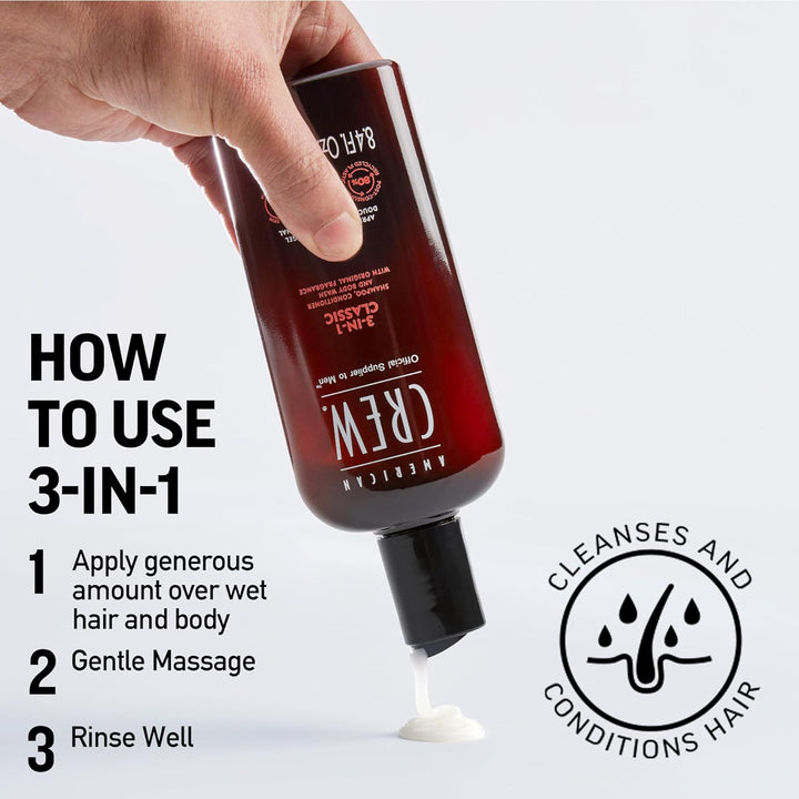 Shampoo, Conditioner & Body Wash for Men, 3-In-1, 33.8 Fl Oz