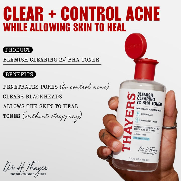 Blemish Clearing Salicylic Acid Toner, Acne Treatment Face Toner with 2% Salicylic Acid, Soothing and Non-Stripping Skin Care, 12 Fl Oz
