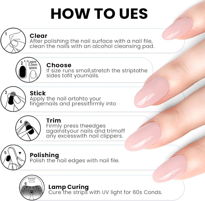 Semi Cured Gel Nail Strips | Gel Nail Stickers with UV Light Required | Salon Quality, Easy Application and Removal（Pink Ombre）