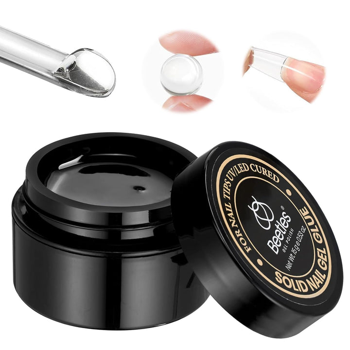 Beetles 9 in 1 Nail Glue Gel for Nail Tips and Clear Acrylic Nails Long Lasting, Curing Needed UV Extension Glue for False Nail Tips and Press on Nails, Christmas Nail Art