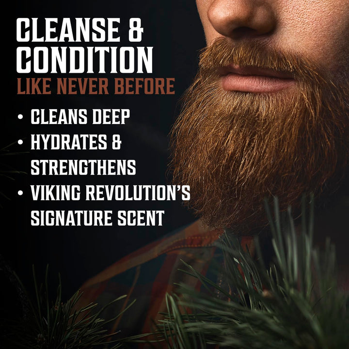 Beard Wash & Beard Conditioner Set with Argan & Jojoba Oils - Softens and Strengthens - Natural Sandalwood Scent - Beard Shampoo with Beard Oil (17 Oz)
