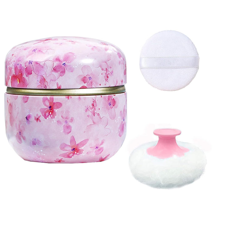 Body Powder Puff and Container for Dusting Powder, Women Powder Puff and Powder Case for Bath and Travel (Romantic Flowers)