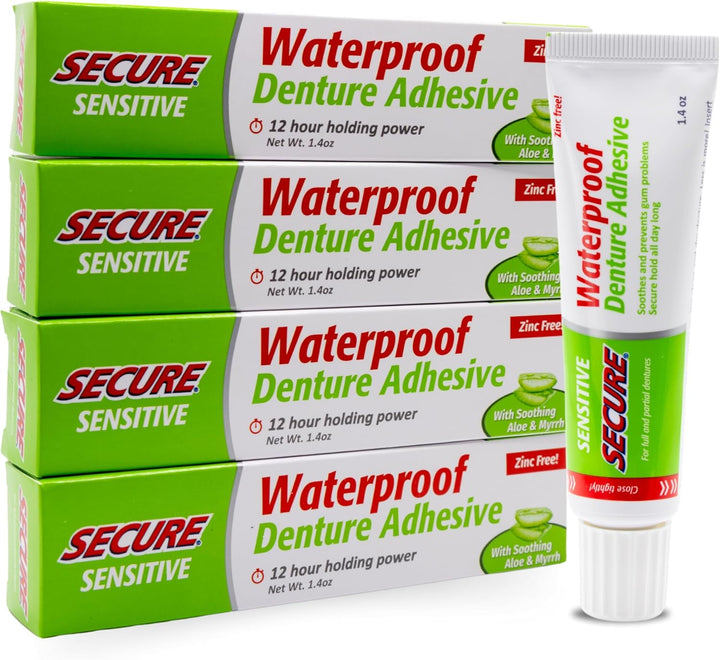 Waterproof Denture Adhesive - Zinc Free - Extra Strong Hold for Upper, Lower or Partials - 1.4 Oz