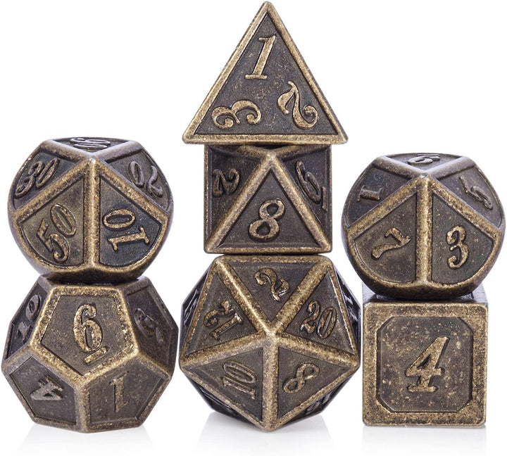 Metal Dice Set DND,  7 PCS Metallic Flowers D&D Dice with Gorgeous Gift Case for D&D Dungeons and Dragon Tabletop Game (Brown and Cream-Coloured)
