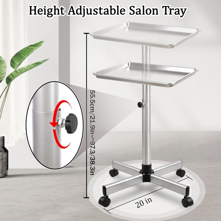 Salon Tray Cart,Instrument Tattoo Trolley Tray with Wheels Adjustable Height,Height Adjustble Hair Color Storage Tray Cart