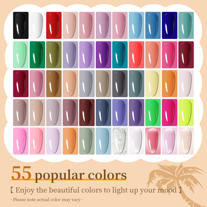 60 PCS Gel Nail Polish Set with 5 Bottles of Base and Glossy Matte Top Coat Soak off Gel Nail Set Suitable for All Seasons Gifts