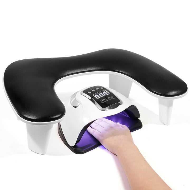 Big Arm Rest for Nails Tech: 2Nd Generation U-Shaped Manicure Nail Arm Rest Stand Height Adjustable Armrest Microfiber PU Leather Hand Rest Pillow for Acrylic Nails (White)