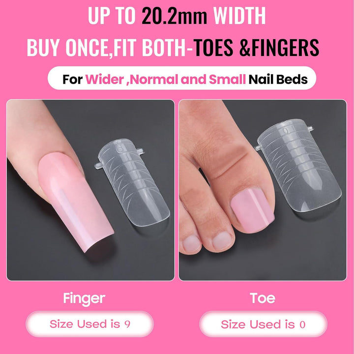 Straight Flat Polygel Nail Forms for Finger and Toes, Pre-Etched No File Dual Forms Molds for Large Wider Normal Petite Finger &Toe Nail Beds,16 Sizes 000 to 13