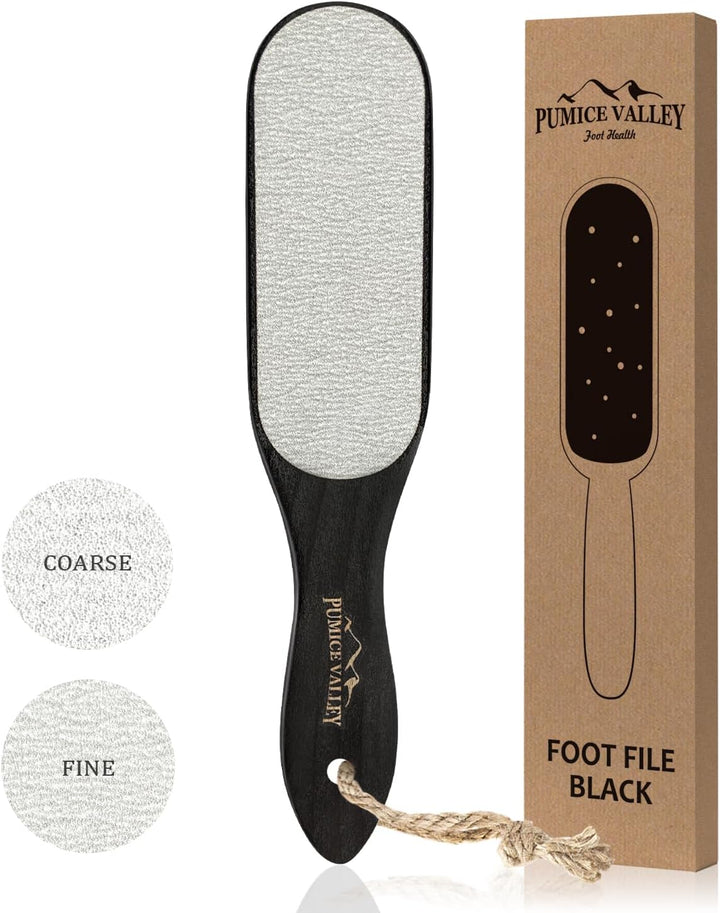 Pumice Stone Foot File - Wooden Pedicure Feet Scrubber with Handle for Callus, Dry, and Dead Skin Removal - Heel Scraper for Feet, Hands, and Body - Foot Filer for Use in Shower