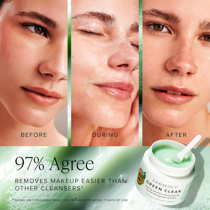 Makeup Remover Cleansing Balm - Green Clean Waterproof Makeup Remover + Oil Based Cleanser - Gentle Exfoliating Double Cleanser - Melts from Balm to Milky Lather (50Ml)