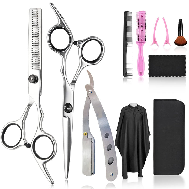 Hair Cutting Scissors Thinning Shears-  Professional Barber Sharp Hair Scissors Hairdressing Shears Kit with Haircut Accessories in Leather Case for Cutting Styling Hair for Women Men Pet- 7 Pcs