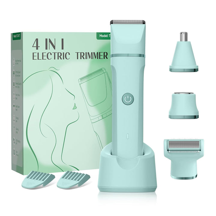 Electric Bikini Trimmer for Women - 4 in 1 Electric Razors for Women, Waterproof Pubic Hair Trimmers and Facial Hair Remover, Replaceable Shaver & Nose Hair Trimmer, Rechargeable Women'S Grooming Kit