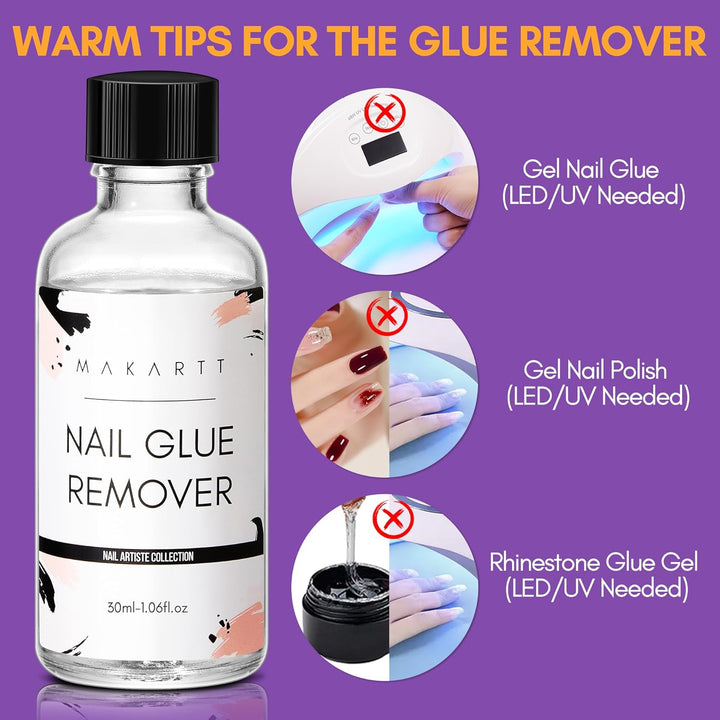 Nail Glue Remover for Press on Nails - 30ML Glueoff Easy Removal Versatile Debonder for Glue on Tips, Regular Polish, Quick Glues and Semi-Cured Sticker DIY Manicure Supply