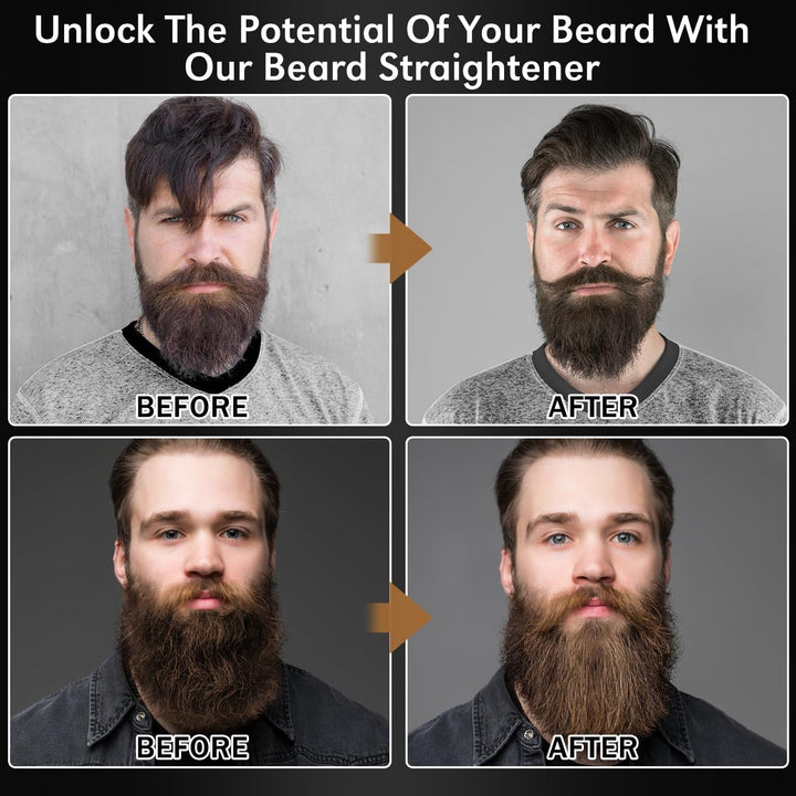 Beard Straightener W/Beard Oil & Balm & Guide E-Book,Upgraded 3 in 1 Hair Straightener Brush Beard Straightening Comb,Unique Stocking Stuffers Gifts for Men Him Dad Husband Birthday Christmas Gifts